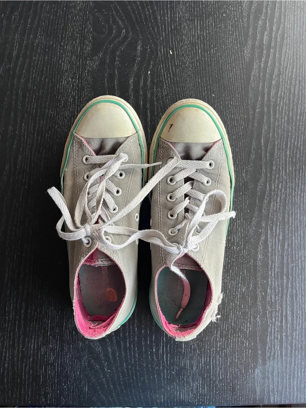 Converse All Star Low Gray Pink Green Canvas Shoes Junior 5 Sneakers
